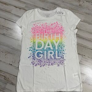 NWT The Children's Place Girls White Birthday Girl Rainbow Star T-Shirt  L 10/12